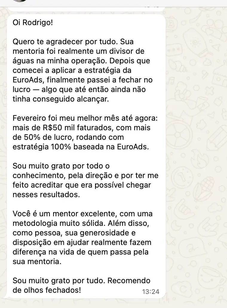 Aluno relata mais de 50 mil reais faturados com lucro após a mentoria